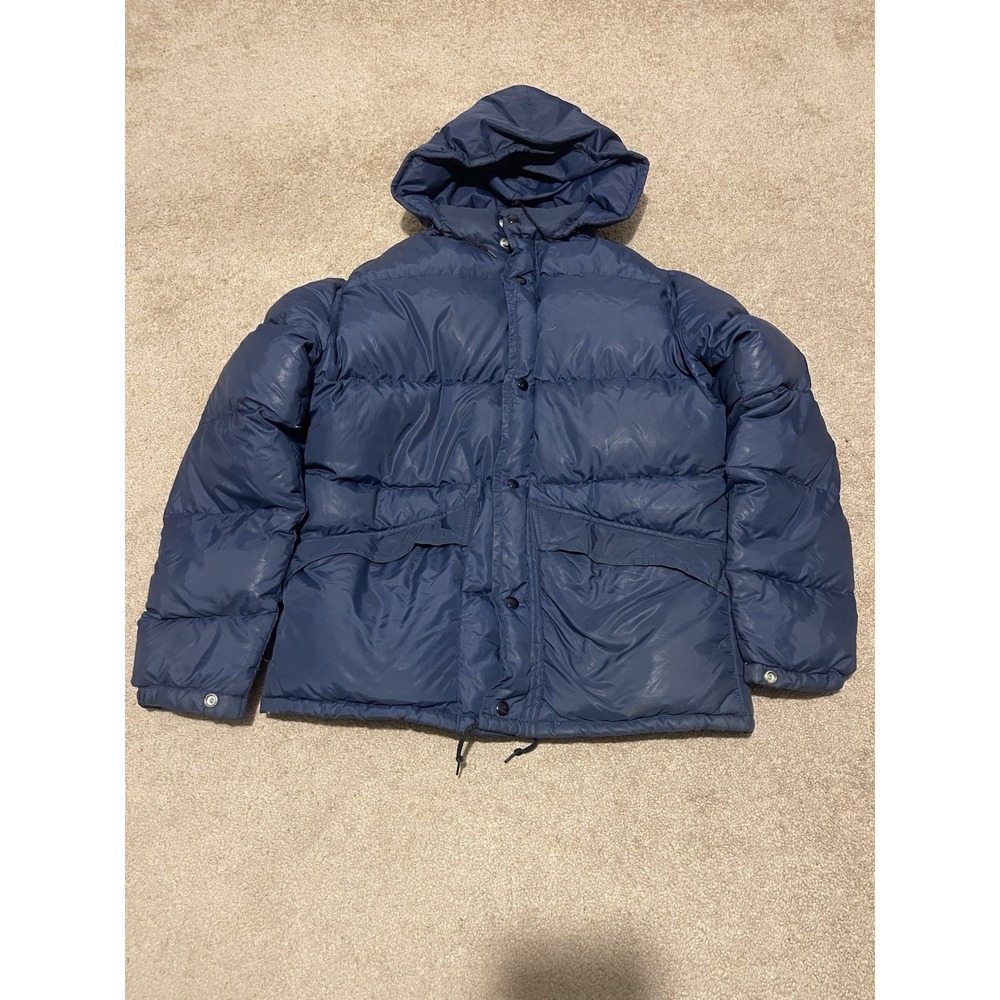 Vintage Schott Puffer Down Jacket Mens M Down Fill Full Zip Snap Buttons Blue